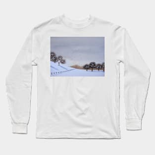 Rural landscape snow scene at christmas Long Sleeve T-Shirt